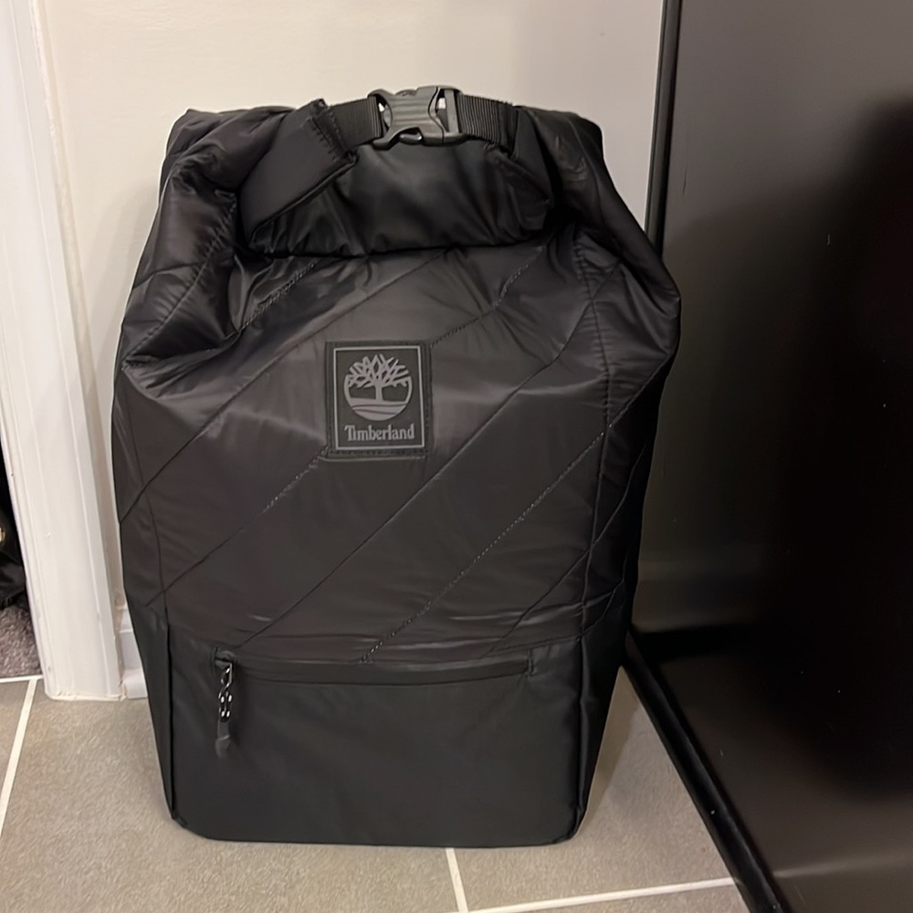 Timberland Roll Top Backpack school book bag new black puffer 30L